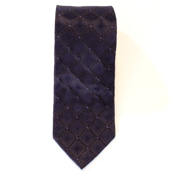 Hugo Boss Geometric Print Silk Tie - Dark plum color with blue dots - Made in It - Picture 4 of 8